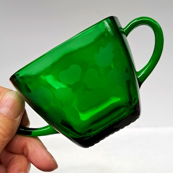 - Vintage "Anchor Hocking FOREST CHARM emerald  green glass cream & sugar set - Picture 4 of 9